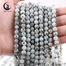 Zhe Ying 1條6/8/10mm天然石材治療晶體奇異果碧玉石珠串,總長度38cm,適用於diy珠寶製作 - 奇異果碧玉 - 查看 8