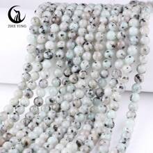 Zhe Ying 1條6/8/10mm天然石材治療晶體奇異果碧玉石珠串,總長度38cm,適用於diy珠寶製作 - 奇異果碧玉 - 查看 1