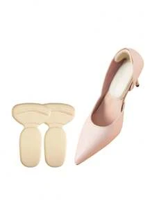 1pair 2-in-1 Silicon Gel Soft Comfy Heel Pads With Cuttable Design For High Heel Shoes - Beige - View 2
