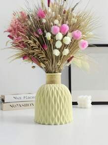 1pc Faux Silk Flower Bouquet Home Decor, Pink Floral With Green Leaves, Suitable For Wedding, Birthday, Anniversary Party, Tabletop, Living Room, Bedroom Decoration, Glass Vase - Khaki - View 11