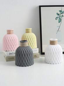 1pc Faux Silk Flower Bouquet Home Decor, Pink Floral With Green Leaves, Suitable For Wedding, Birthday, Anniversary Party, Tabletop, Living Room, Bedroom Decoration, Glass Vase - Khaki - View 9