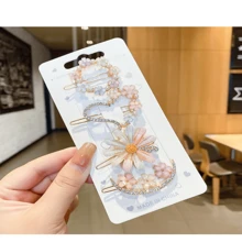 Set de 4 horquillas para el cabello con decoración de flores y cristales, estilo Mori - Multicolor - Ver 10