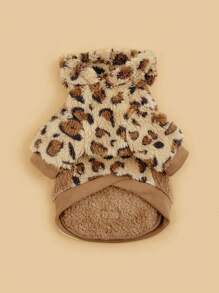 1pc Leopard Print Plush Pet Jacket, Suitable For Extra Small And Small Dog Breeds, Cats, Winter Pet Clothing - Brown - View 4
