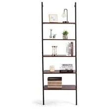 Wall Shelf With 5 Levels, Ladder Shelf Made Of Iron And Wood, Metal Shelf In Industrial Design, Bathroom Shelf Mounted On The Wall, Stable, Lots Of Storage Space, Shelf For Bathroom, Living Room (Brown) - Brown - View 8