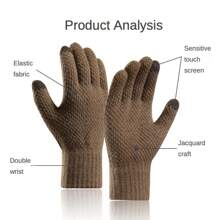 1 cặp Găng tay dệt kim co giãn lót nhiệt hình quả dứa màu trơn cho mùa đông, phong cách thường ngày - Màu xám đen - Xem 3