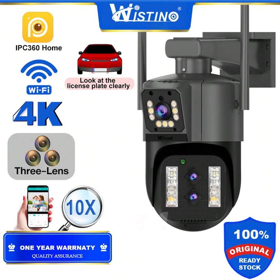 Wistino Fhd 4k 8mp Cctv Wifi Ip攝影機戶外防水ptz三鏡頭雙屏10倍光學變焦運動檢測彩色 - 灰色 - 查看 1
