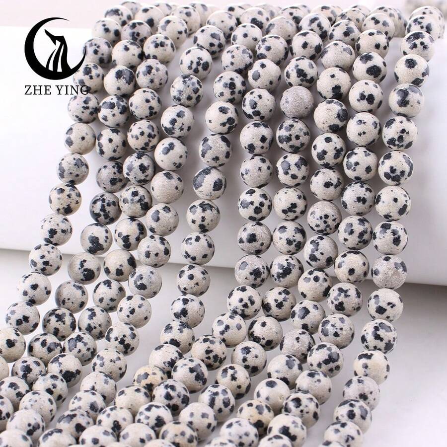 Zhe Ying 1串6/8/10mm天然斑點紋瑪瑙治療水晶珠子,38cm,適用於珠寶製作 - 達爾馬提亞碧玉 - 查看 1