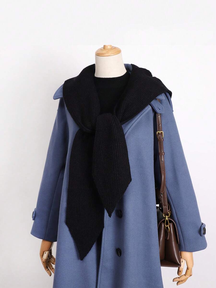 Women's Plus Size Warm Hooded Scarf With Solid Color, Pattern And Windproof Design For Autumn And Winter - Black - View 1