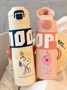 SNOOPY 1 件卡通主题保温杯，户外便携式保温水瓶，带弹出式盖子，男女通用 316 不锈钢杯，含茶滤、车载杯架，极具吸引力 - 白色 - 查看 12