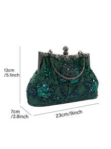 1入銀色復古玫瑰繡花鑲珠花卉鑲鑽雕刻設計金屬手拿包,適用於晚禮服、婚禮裙子、舞會、正式場合、晚宴、跳舞派對,適用於女性新年、情人節、母親節、教師節禮物 - 銀色 - 查看 9