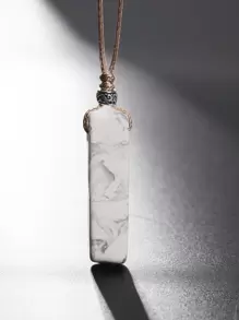 1件天然石材不对称长方形吊坠手工编织个性化项链 - 項鍊 - 查看 5