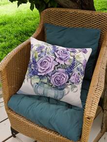 1個雙面印花天鵝絨靠墊套,古董紫色玫瑰圖案 - 彩色 - 查看 5