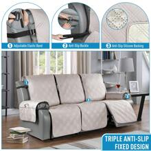 1/2/3 Seat Waterproof Recliner Sofa Cover, Non Slip Recliner Chair Covers, Washable Reclining Couch Cover Outdoor Cushion Covers Garden Furniture Protector With Elastic Straps Pocket For Pets, Cats, Dogs Cream - 奶油 - 查看 6