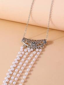 1條復古空心珍珠水鑽發鏈,適合女士日常佩戴