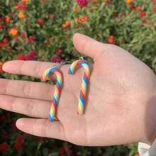 1對可愛多彩的拐杖糖耳環,手工製作的聖誕珠寶禮物