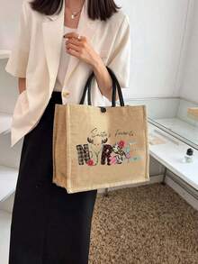 聖誕護士信函有趣圖案印刷大容量手提購物袋,護士工具印刷,可重複使用的雜貨購物袋,節日禮品袋,女式帆布手提袋,拉鍊麻布袋,休閒禮品袋,休閒購物袋,亞麻手提袋,時尚多功能購物袋,大容量肩袋,休閒手提袋,購物禮品袋,適用於婚禮、生日、海灘 - 卡其色 - 查看 3
