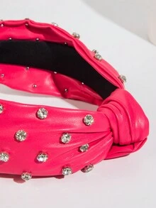 1pc Women'S Multi-Color Pu Leather Winter Headband With Wide Brim - Hot Pink - View 3
