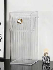 1 件豎條紋豪華化妝刷收納管,帶防塵蓋,適用於檯面梳妝台,非常適合存放粉刷、眉筆、腮紅等。白色