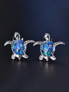 1 對可愛女式海龜耳環個性訂婚婚禮珠寶女孩禮物時尚仿蛋白石耳環女式配件