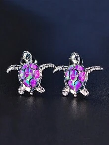 1 對可愛女式海龜耳環個性訂婚婚禮珠寶女孩禮物時尚仿蛋白石耳環女式配件