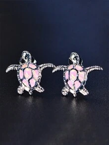 1 對可愛女式海龜耳環個性訂婚婚禮珠寶女孩禮物時尚仿蛋白石耳環女式配件