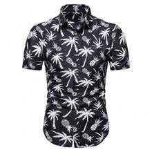 Camisa Manga Corta Hawaiana Con Estampado Para Hombre - Negro - Ver 3