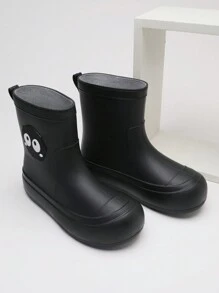 韓式可愛卡通雨鞋女款,防滑、防水、保暖,適用於戶外活動和學生 - 黑色 - 查看 4