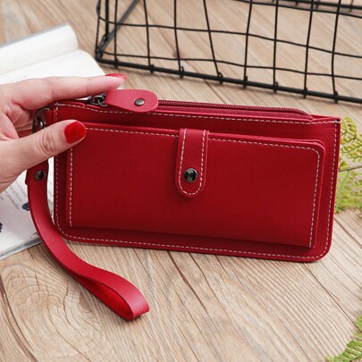 1 Stück Multifunktionale lange Reißverschluss Geldbörse mit mehreren Kartenfächern & Schnallenverschluss für Studenten Kartenetui, Geschäfts-Kartenetui, Kreditkartenetui, Damen Geldbeutel, Brieftasche, Kartenetui