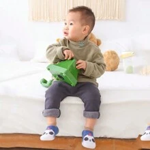 1對嬰兒防滑軟底步行鞋襪,適用於春秋,男女通用,室內和戶外 - 霧霾藍 - 查看 8