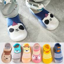 1對嬰兒防滑軟底步行鞋襪,適用於春秋,男女通用,室內和戶外 - 霧霾藍 - 查看 1