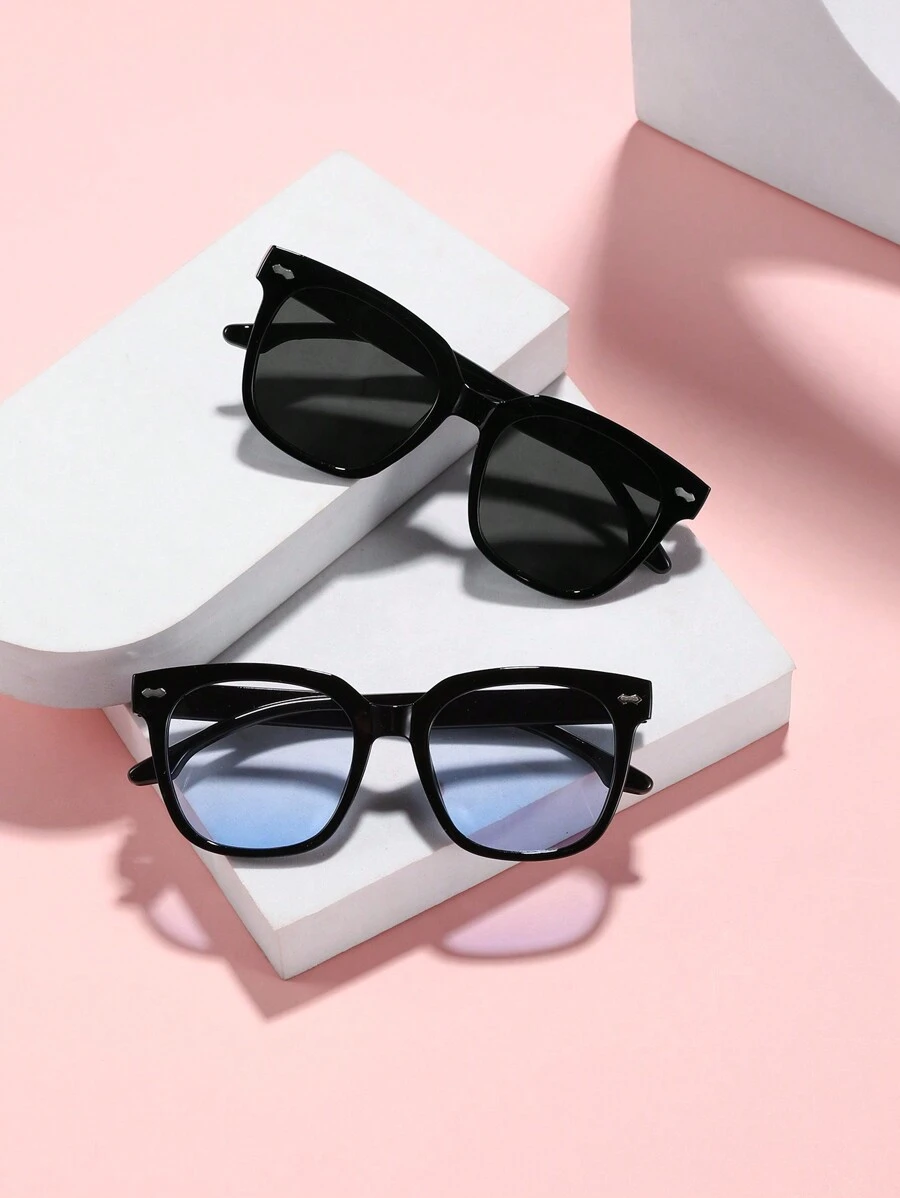 2pairs Medium-Kids' Polycarbonate Square Outdoor Fashion Sunglasses
