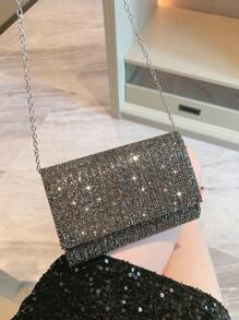闪亮水钻装饰晚装手拿包，奢华闪亮水晶女士手提包，适合派对、婚礼、晚会、时尚高端信封钱包单肩包 - 黑色 - 查看 3