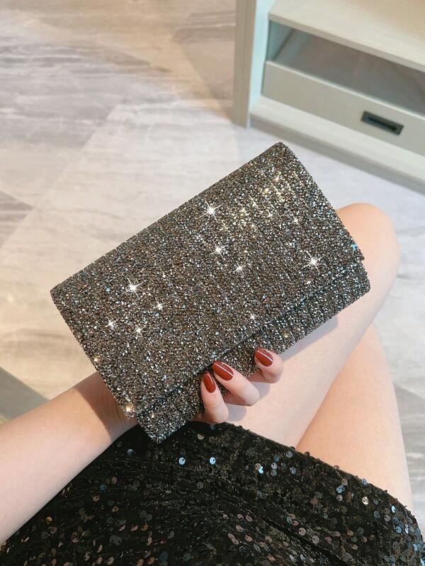 Sparkling Rhinestone Embellished Evening Clutch Bag, Luxury Glittering Crystal Women's Handbag For Party, Wedding, Gala, Fashion High-End Envelope Purse Shoulder Bag
