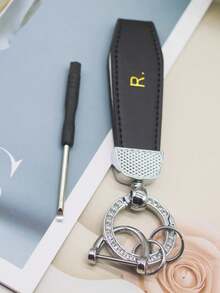 1pc Unisex Household & Automotive Dual-use Alloy Keychain With Rhinestone Imitation, Perfect For Gifts And Daily Use - Black - View 2