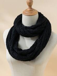 1條女式2圈扭結花紋設計保暖針織圍巾,適用於秋冬季節,戶外休閒裝飾項圈