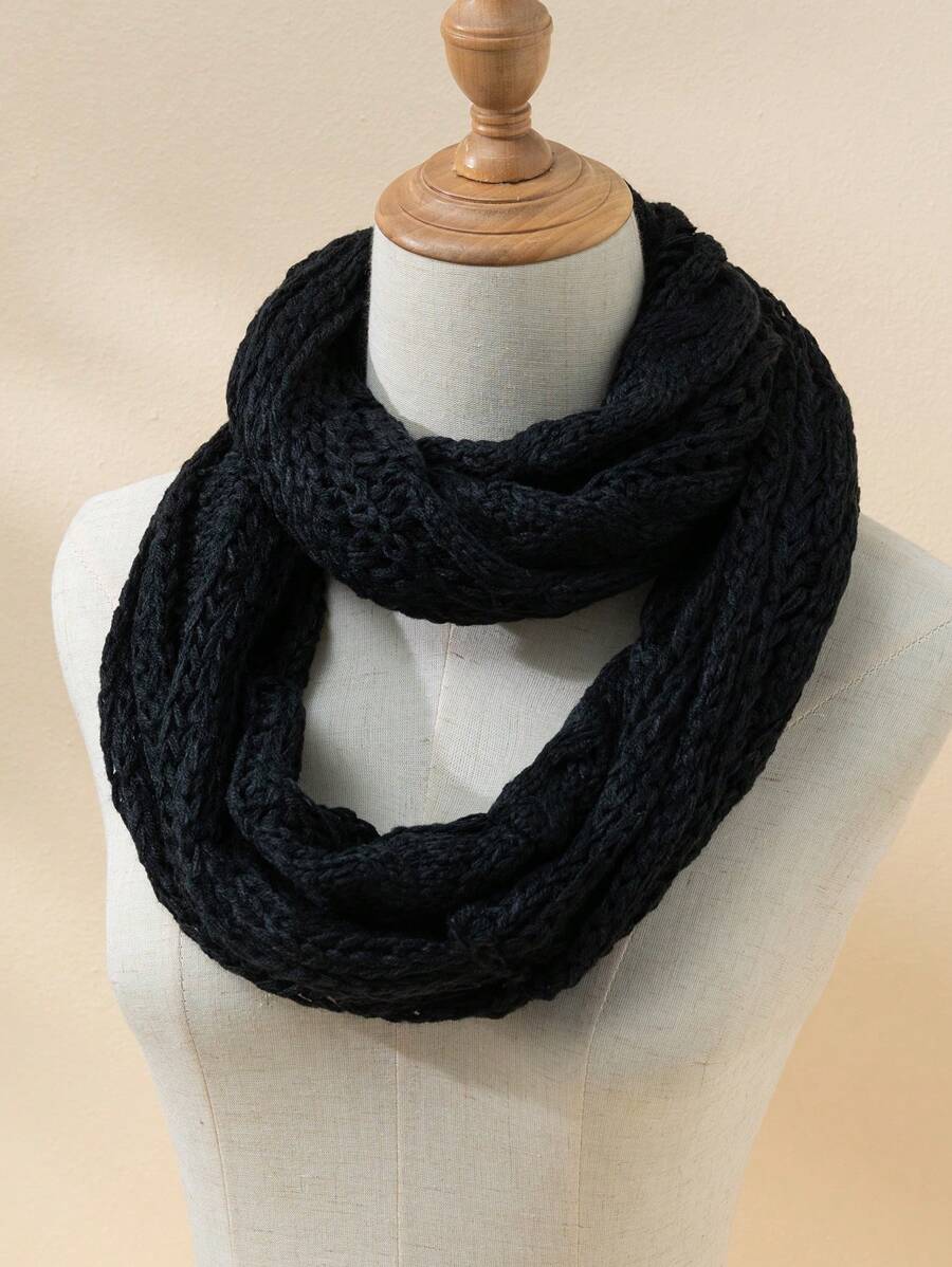 1條女式2圈扭結花紋設計保暖針織圍巾,適用於秋冬季節,戶外休閒裝飾項圈