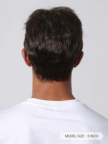 男士短假发深棕色假发合成假发服装万圣节自然发质假发短卷发圣诞节男士假发适合日常使用 - Dark Brown - 查看 7