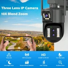 Wistino Fhd 4k 8mp Cctv Wifi Ip攝影機戶外防水ptz三鏡頭雙屏10倍光學變焦運動檢測彩色 - 灰色 - 查看 2