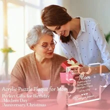 1 件，送给妈妈的礼物亚克力拼图牌匾 - 妈妈生日礼物办公桌装饰 - 圣诞节周年母亲节卡片礼物送给妈妈来自女儿儿子
