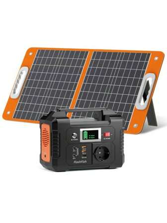 Solenergigenerator med solpanel ingår, Flashfish 200W bärbar kraftstation+60W solpanel, 2 x 200W AC-uttag, 151Wh/40800mAh reservkraftsbatteripaket för hem/husbil/camping