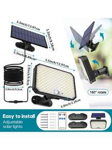 4 件/2 件户外太阳能灯 190 LED 带遥控照明，6000LM 运动传感器太阳能泛光灯，防水安全灯超级黄昏到黎明太阳能照明，室内外庭院车库公园广场门廊照明装饰灯，户外花园照明适用于小路、庭院、露台 - 黑色 - 查看 5