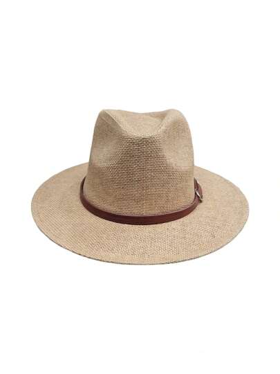Sombrero hombre vaquero Jazz Con Hebilla De Cinturón En Color Sólido Y Estilo Británico Para Hombres, Adecuado Para Fiestas Y Para Hacer Lucir Encantador Durante Viajes Y Decoración Sombrero De Paja Para Parejas, Sombrero paja Para El Sol, Sombrero Para Caballero, Sombrero Para Playa Vacacional