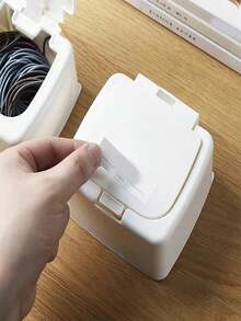 Mini Plastic Storage Box With Lid For Office Desktop Or Makeup Tool Storage, Dustproof And Easy Pull-out Design - White - View 4