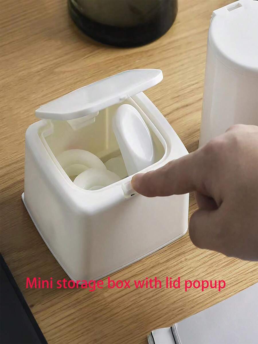 Mini Plastic Storage Box With Lid For Office Desktop Or Makeup Tool Storage, Dustproof And Easy Pull-out Design - White - View 1