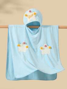 1pc Children Bath Towel Hooded Cartoon Beach Towel Easy Water Absorption Printing Hooded Bathrobe - Blue - View 5