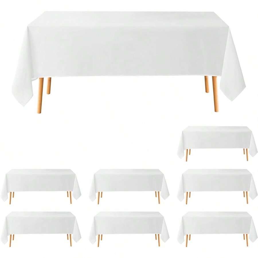 White Tablecloth 90x132 Inch 8 Pack Rectangle Tablecloths Stain Resistant Decorative Washable Polyester Table Cloth For Dining Table Banquets Buffet Parties And Wedding - White - View 1