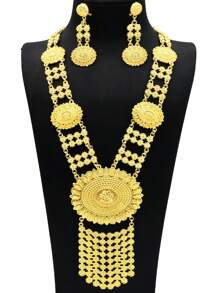 1Set New Popular 24K Alloy Dubai Jewelry Set For Women Necklace Earrings  Thailand Bride Wedding Gifts - Yellow Gold - View 5