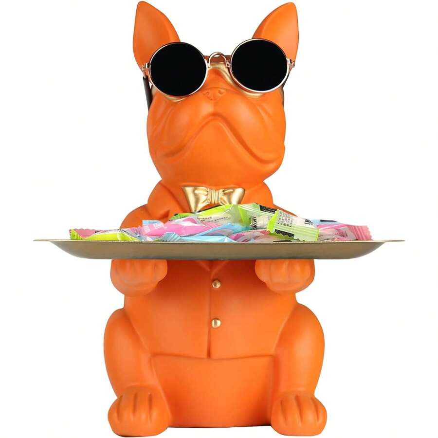 Statue De Plateau De Rangement De Table Bouledogue Rose En Résine, Tirelire Bouledogue Sculpture