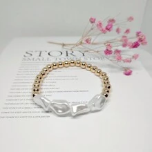 Cross-Border Wholesale High Volume Of Natural Asymmetrical Strong Light Pearl Half Bangle Personalized Vintage Niche Bracelet - Gold - View 1