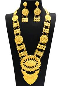 1Set New Popular 24K Alloy Dubai Jewelry Set For Women Necklace Earrings  Thailand Bride Wedding Gifts - Yellow Gold - View 7